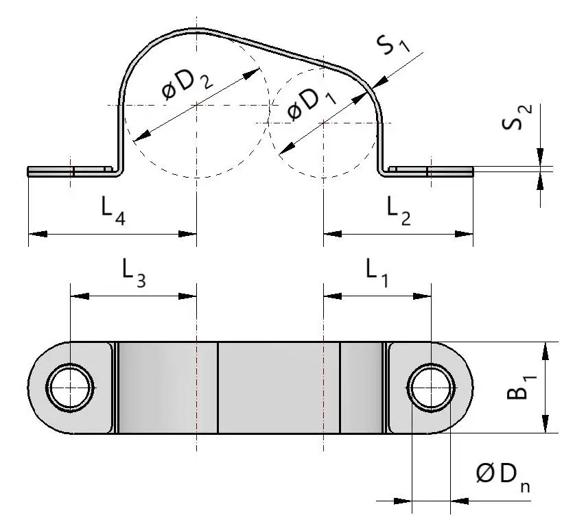 Technische Zeichnung MESMA-Rohrhalterungsschelle DIN 3016-1 C2